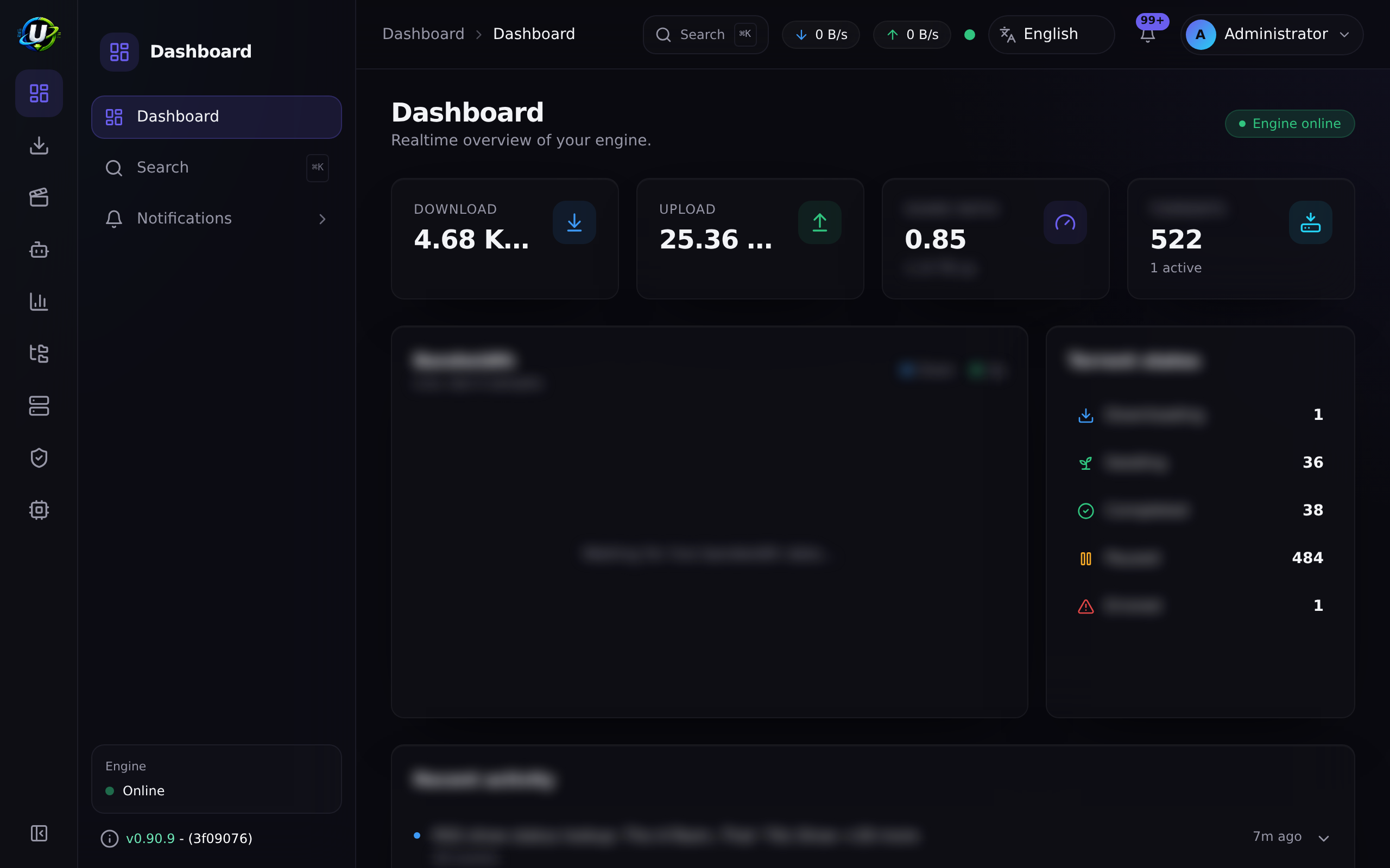 The UltraTorrent dashboard served over HTTPS from a VPS