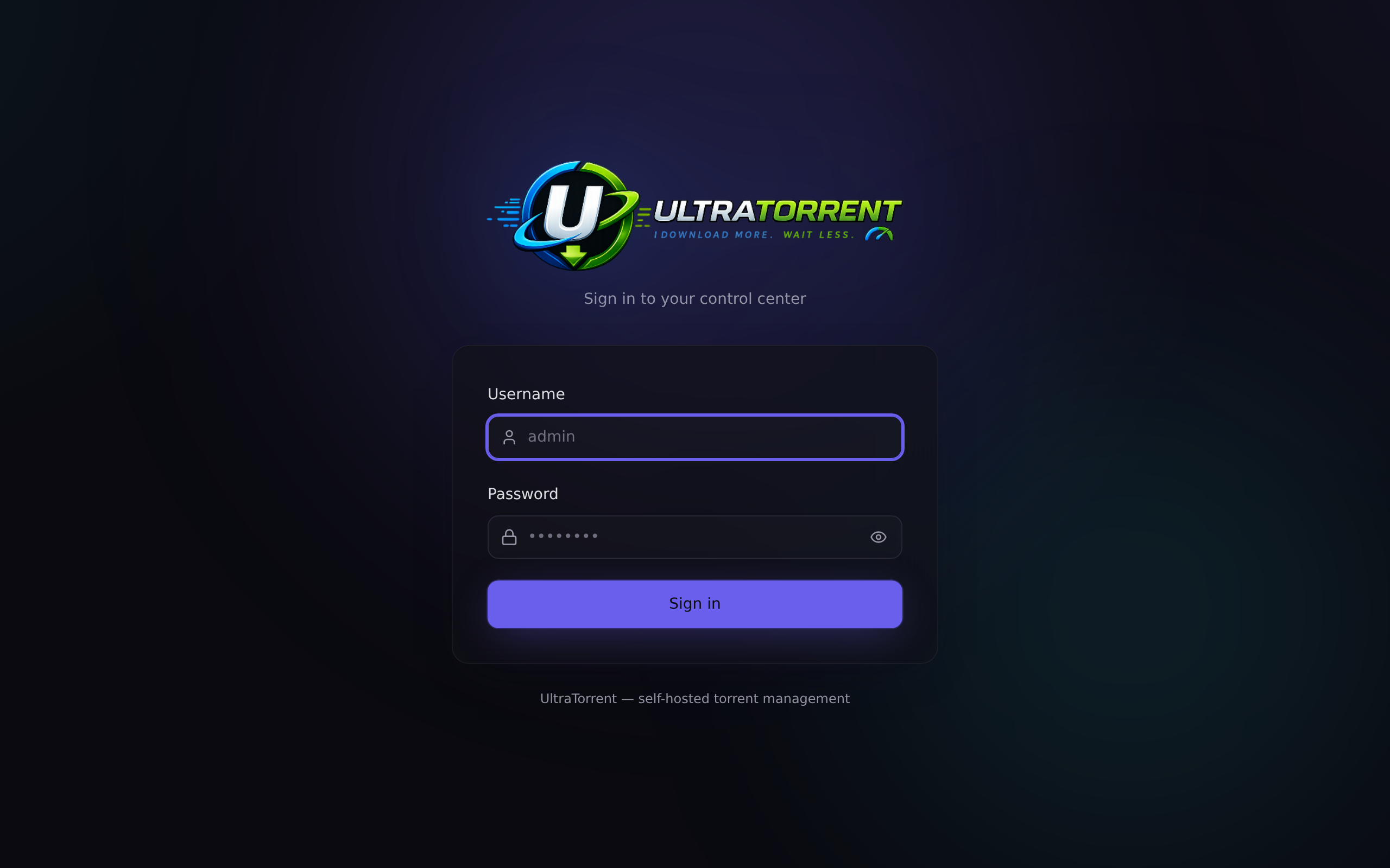 The UltraTorrent login screen