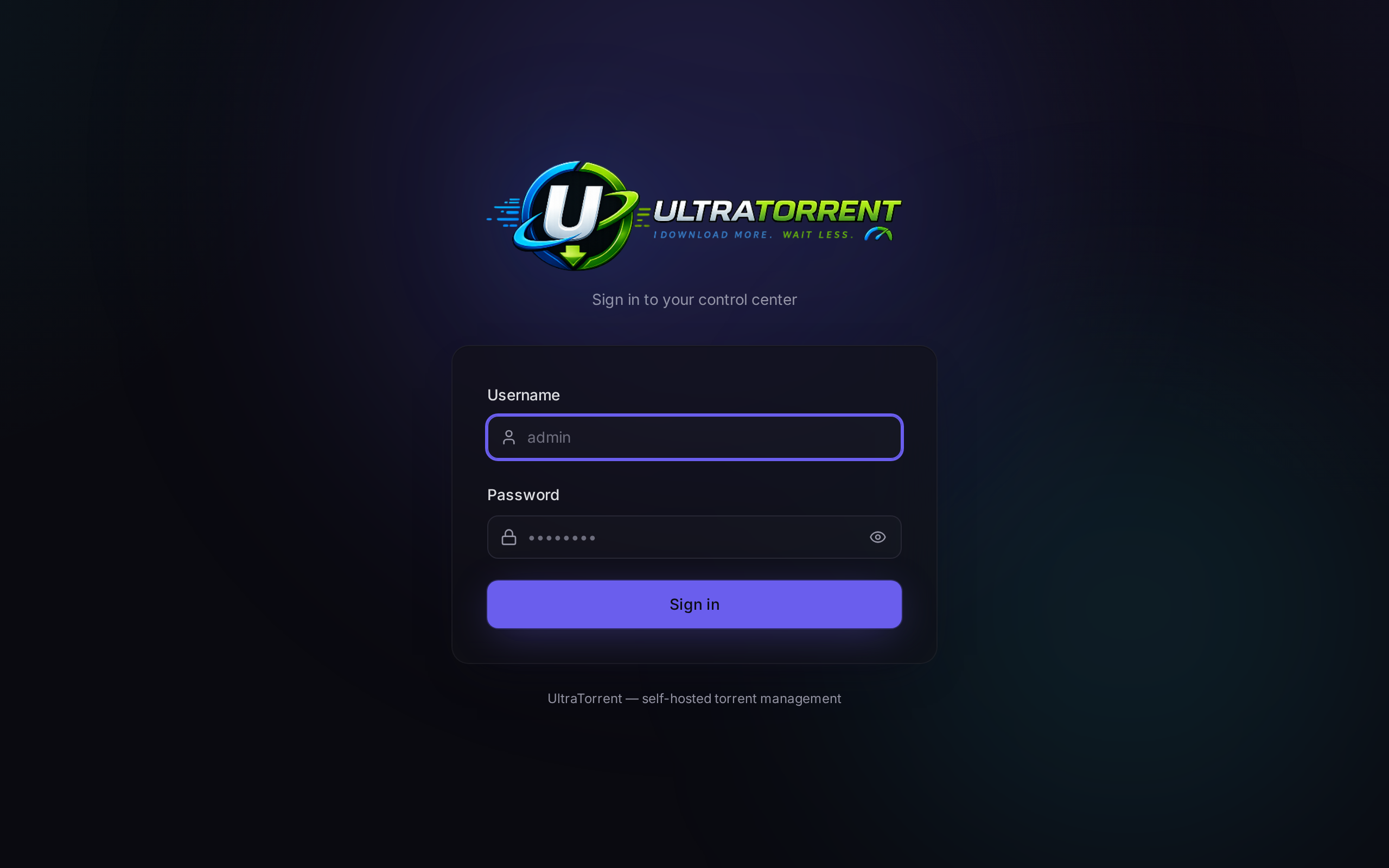 The UltraTorrent login screen