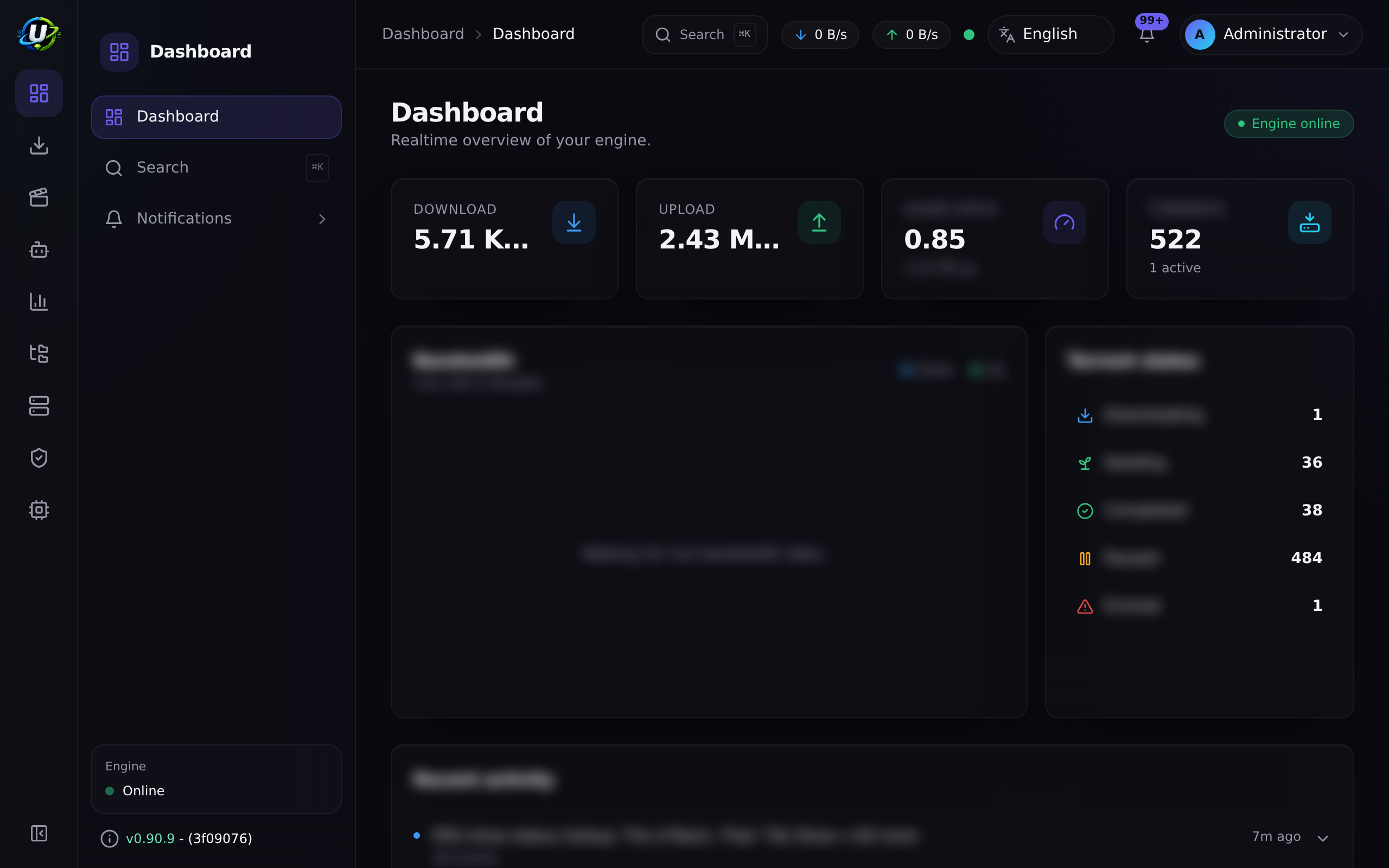 Media dashboard with library health widgets