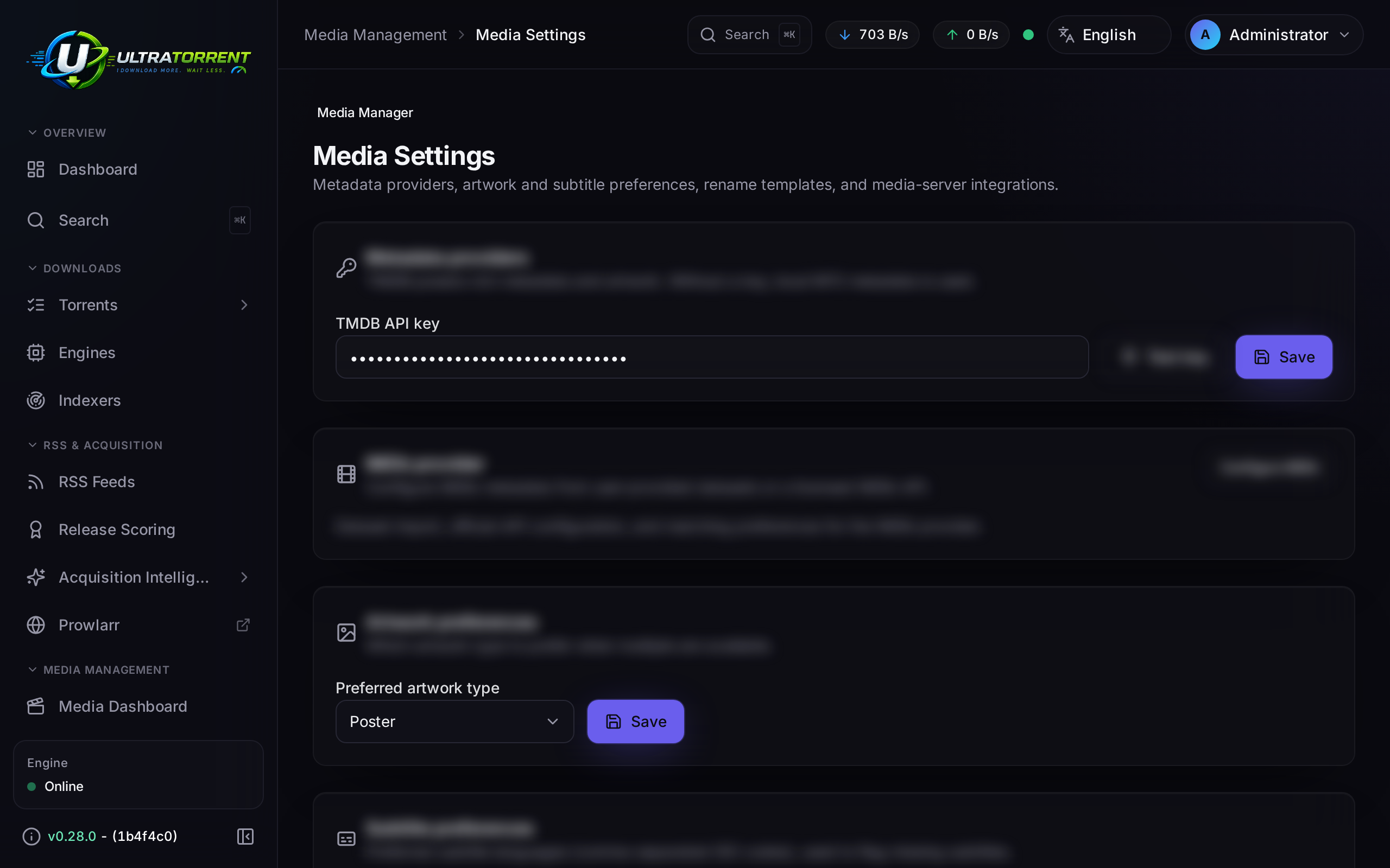 Media settings with metadata providers configured
