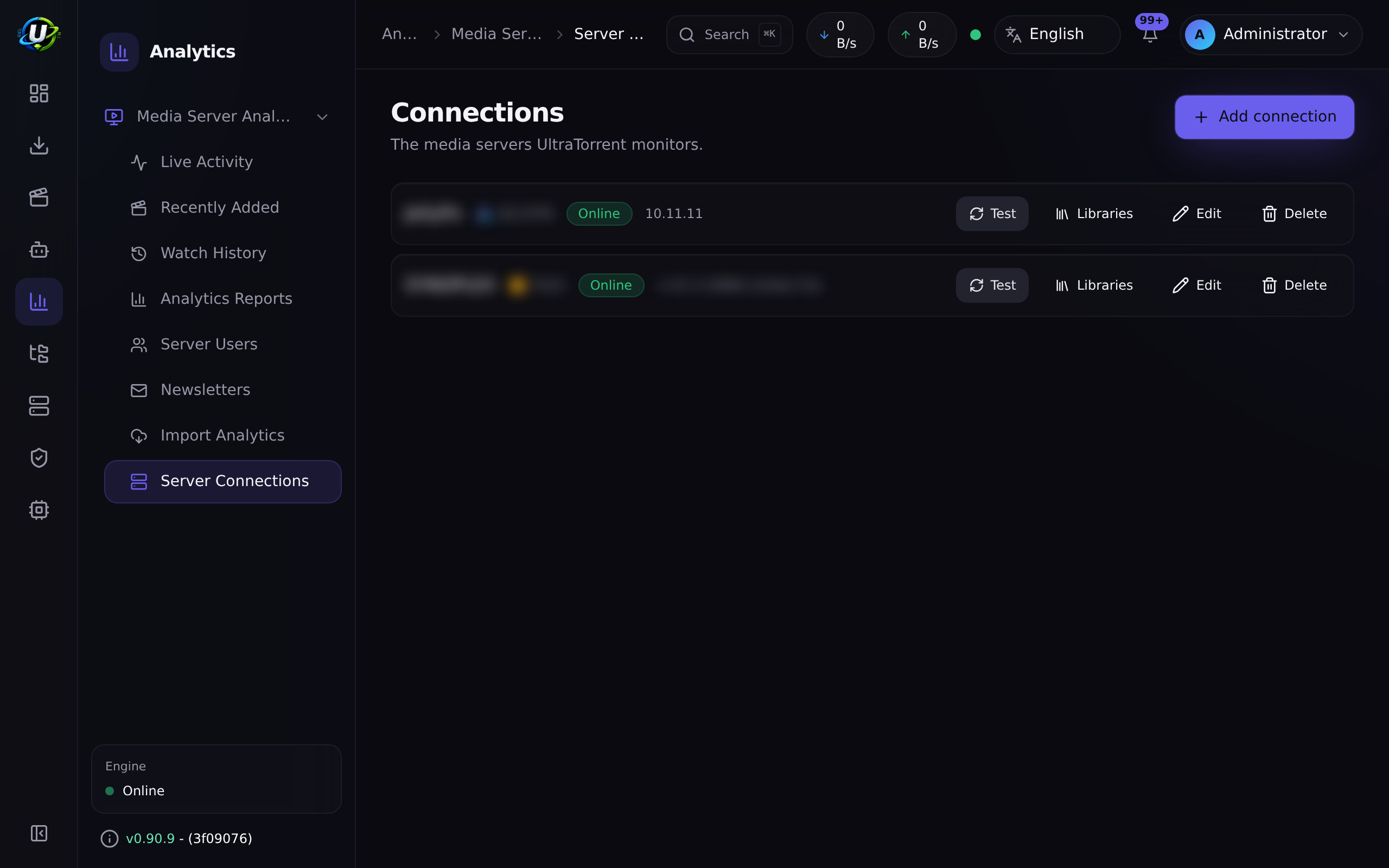Media server connections with health and capabilities