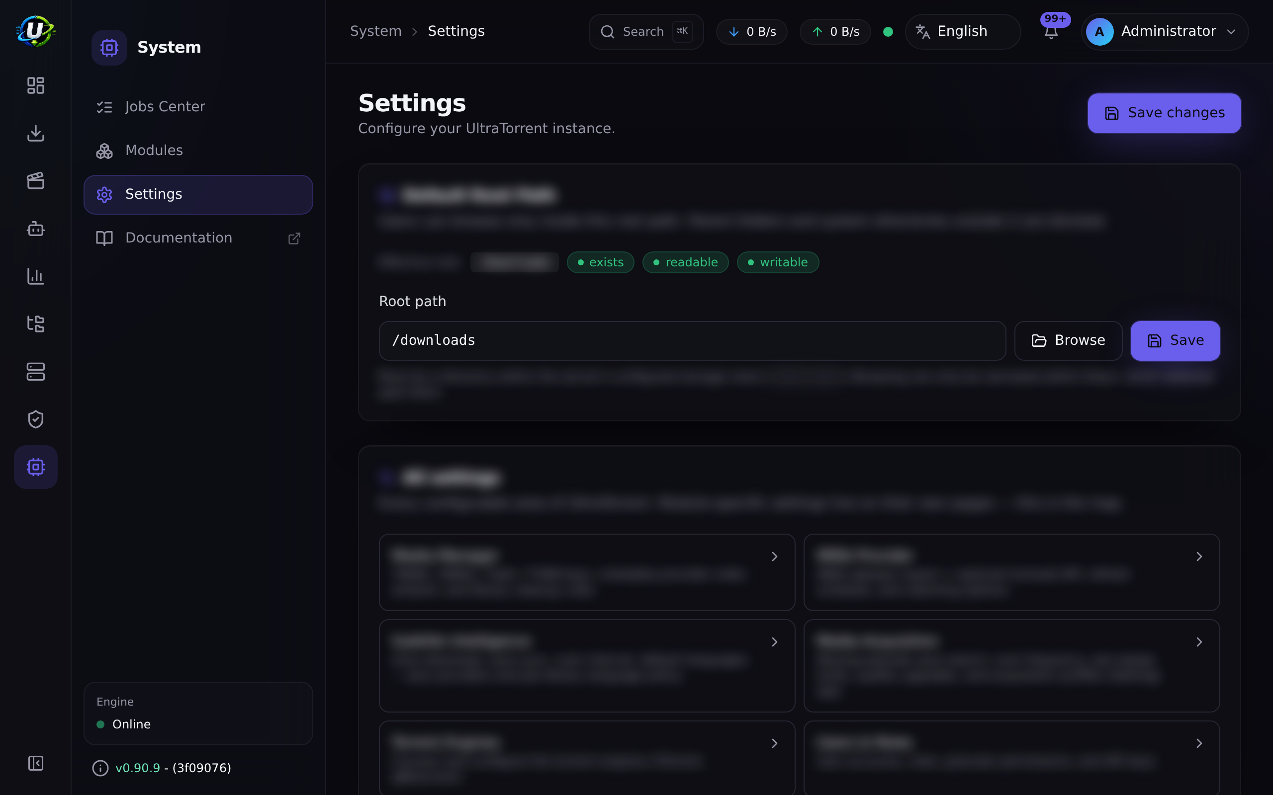 Security settings screen