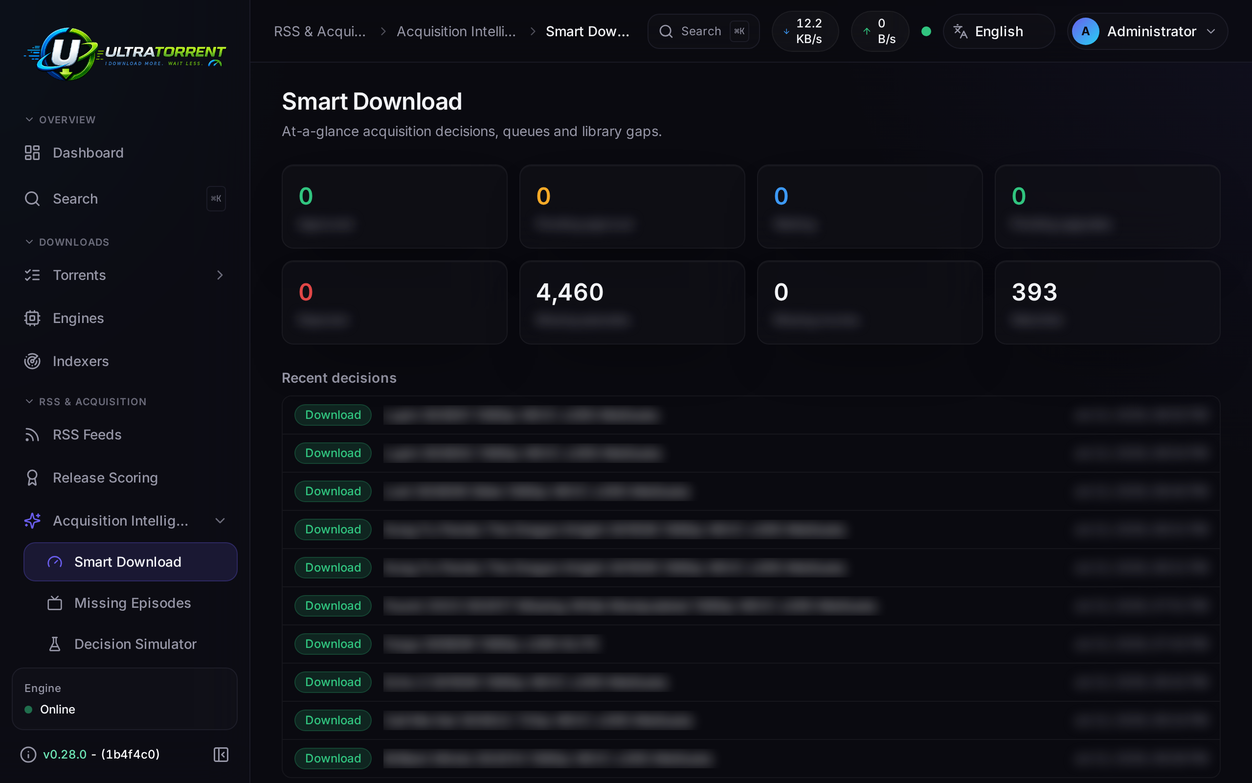 Smart Download dashboard