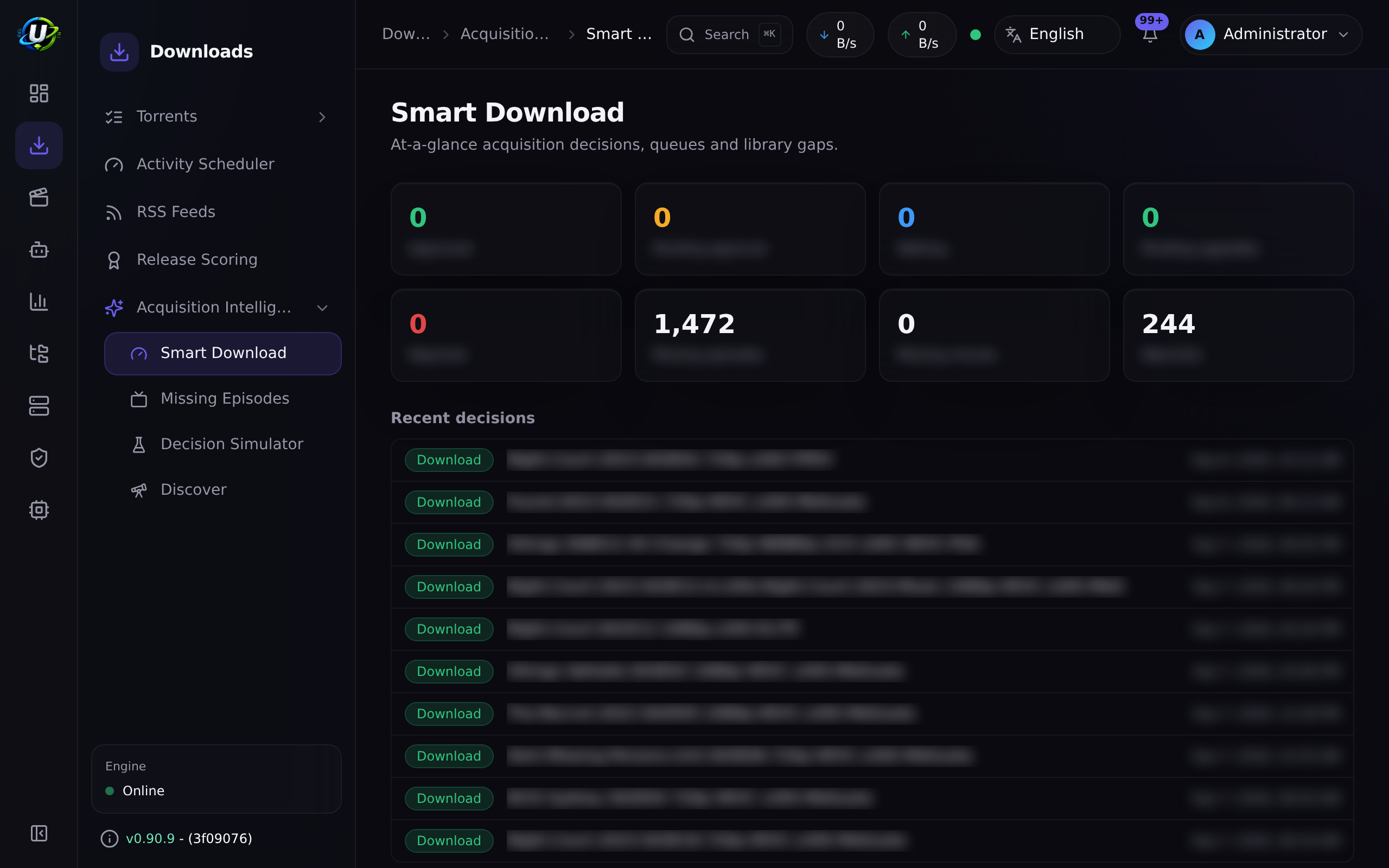 Smart Download dashboard