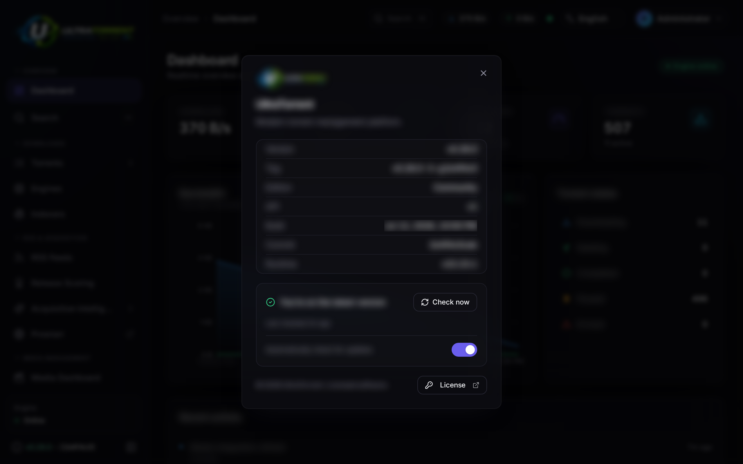 The About page showing the running version and commit