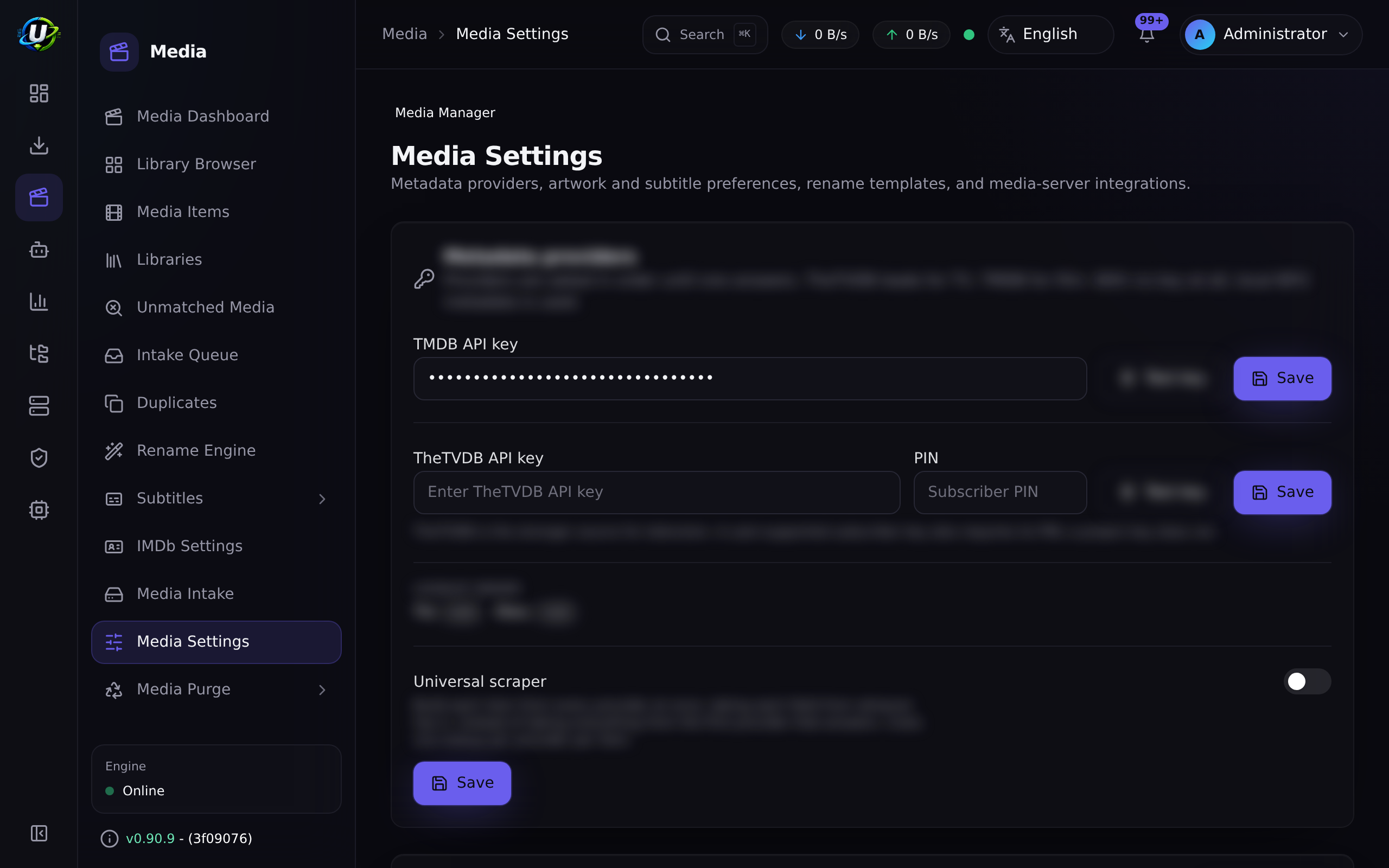 Integración con servidor de medios configurada en Configuración de Medios